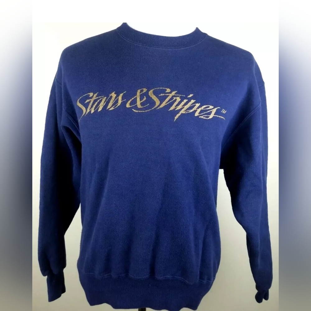 Vintage Jerzees Cotton Sweats Size M Navy Blue Crew Neck Sweatshirt Shirt Stars